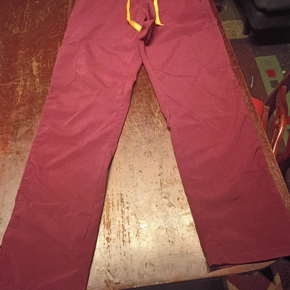 Revel Pants - Wide Leg Women's Scrub Pants in Burgundy with Yellow Drawstring